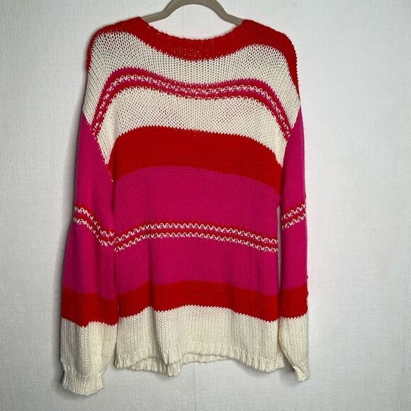 Women's Dopamine Sweater Color Block Soft Oversized Long Sleeve Barbie - Picture 5 of 8